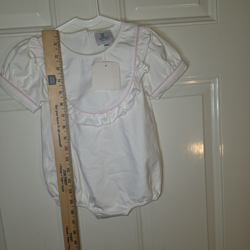 NWT Smocked Polkadot Bubble Romper Girl's Size 24 Mo Ready For Personalization - Picture 4 of 8